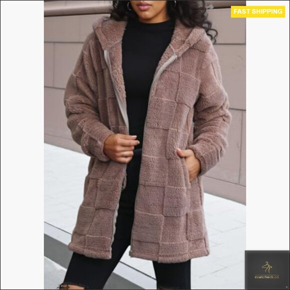 Oversized Sherpa Hoodie Jacket Fuzzy Fleece Long Zip Up Winter Teddy Coat - Picture 2 of 7